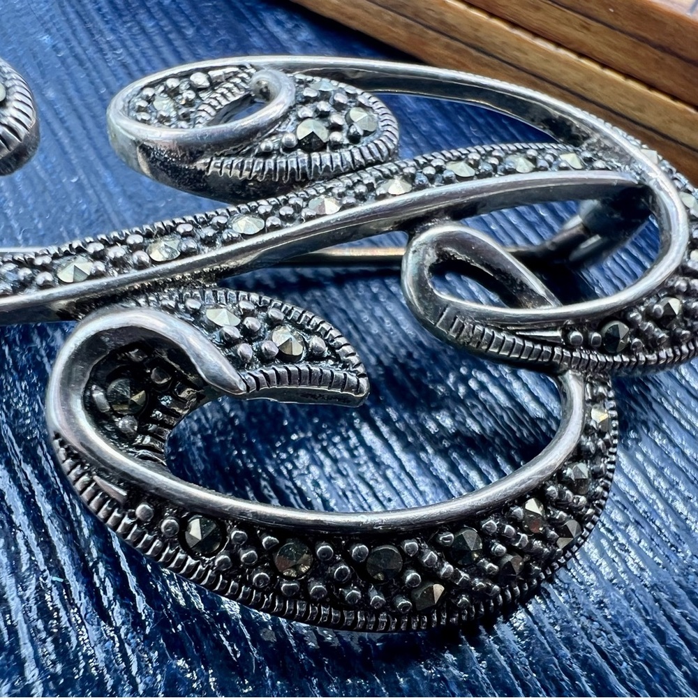 Vintage 925 silver & marcasite monogram letter B large brooch pin - Picture 4 of 8